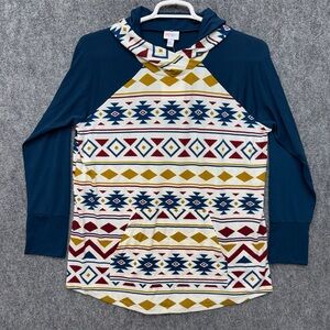 Lularoe Amber hooded shirt top women's size XL aztec mid western design